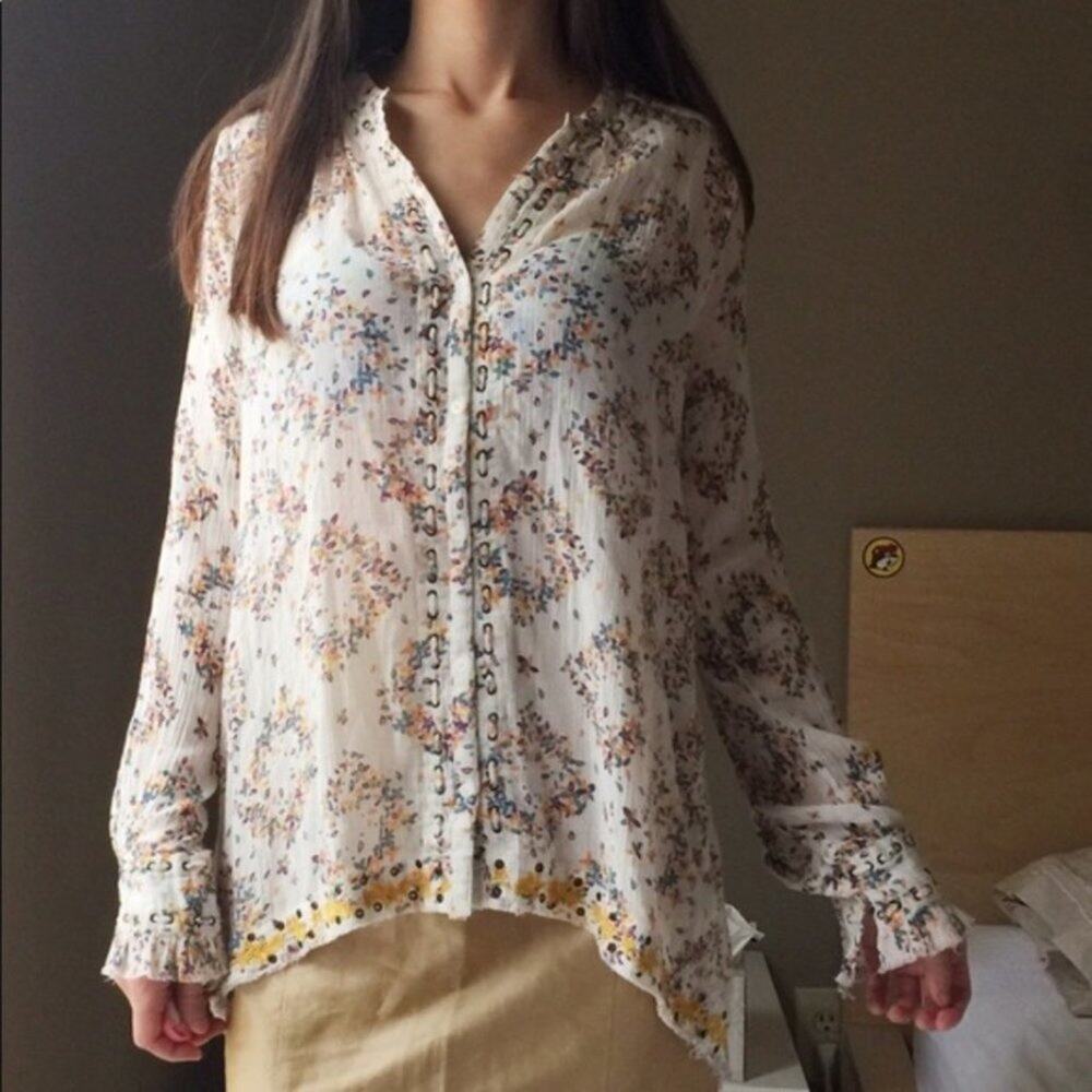 ZADIG & VOLTAIRE Thomase Floral Printed Button Top Cotton Cottagecore {D14}